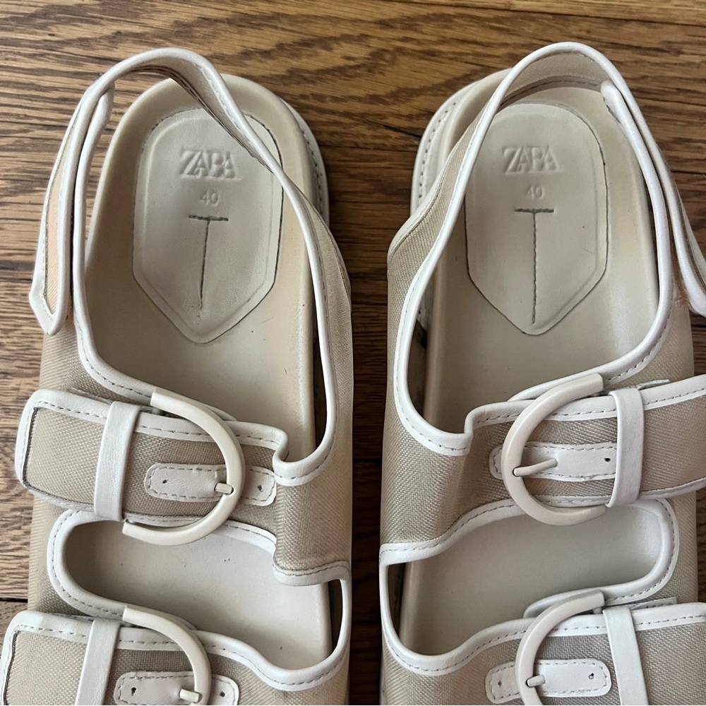 ZARA Beige mesh Wedge Sandals - Picture 3 of 6